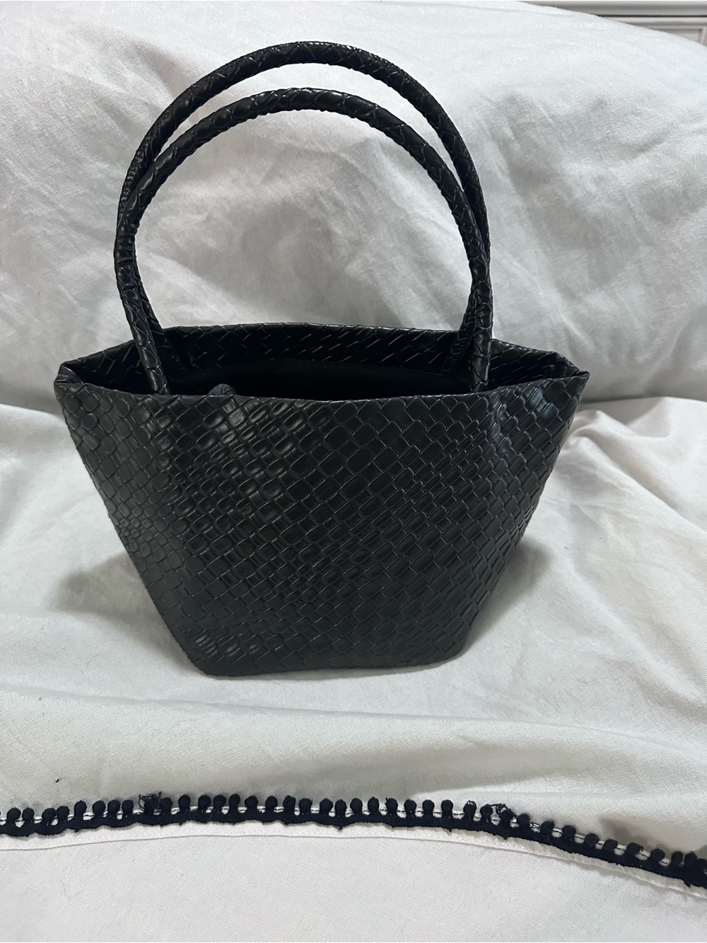 Black Woven Mini Tote Bag - Classic Women's Handbag NWOT